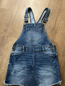 GIRLS 12R BLUE DENIM OVERALL MINI SKIRT, SKIRTALLS YOUTH BOHO Large So Cal - Picture 1 of 7