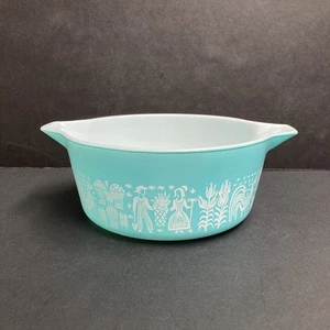Pyrex Aimish Butterprint Turquoise Pattern Casserole Dish Vintage Kitchenalia - Picture 1 of 22