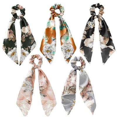 Paisley Silk Scrunchies, Ribbon Bow, Floral Printed Ties, Flower Pattern, Hair - Image 1 of 4