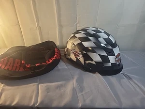 "Harley-Davidson Checkered Motorcycle Helmet - Size Small with Carrying Bag" - Picture 1 of 9