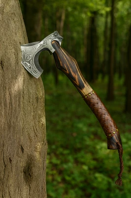 HAM-HASH Handgefertigte Wikingeraxt Axtklinge aus 1095 Kohlenstoffstahl mit lederscheide
