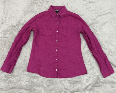 Camisa Lord & Taylor Mujer Mediana Púrpura Lino Magenta Abotonada Manga Larga Top Foto 1 de 4