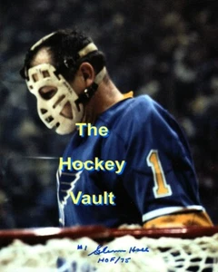 St. Louis BLUES Glenn HALL #1 SIGNED w/ HOF 75 Custom LAB 8X10 MONKEY Mask L@@K! - Picture 1 of 1
