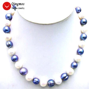 10-14mm Round Natural Freshwater White Black Pearl Necklace Chokers 17" Jewelry - Picture 1 of 6