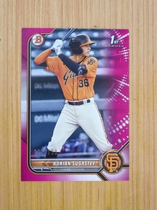 #/299 Adrian Sugastey 1st Bowman 2022 Bowman Prospects Fuschia Parallel -Giants