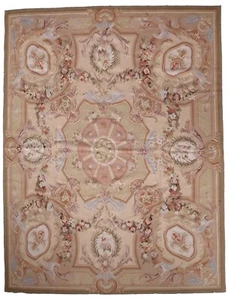 Tapis Vintage Aubusson Fait Main 7.7' x 10.2' Laine 1970s France - Picture 1 of 11