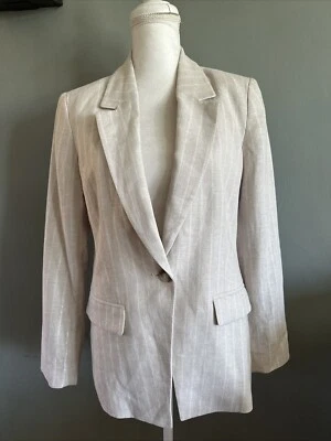 Nuevo con etiquetas Blazer Traje Chaqueta Ann Taylor Crema/Plata Hilos Metálicos Mezcla Lino Talla:6 Foto 1 de 4