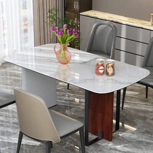 Heavy Duty Luxurious Real Stone Dining Table with Aesthetic Modern & Retro Legs - Picture 1 of 15