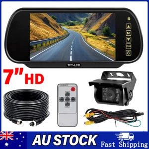 7" Rear view Mirror Monitor 12V 24V IR Reversing CCD Camera Kit 4PIN Car Caravan - Picture 1 of 14