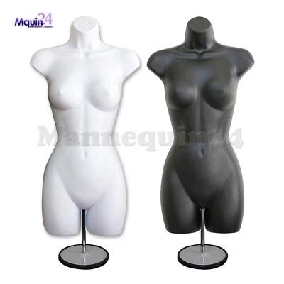 Black & White Mannequin Female Torso Set w/ Table Top Stands Women's Dress Forms - Image 1 of 4