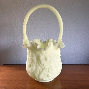 Vintage Fenton 11” Tall Custard Glass Poppy Basket **read description! - Picture 1 of 12