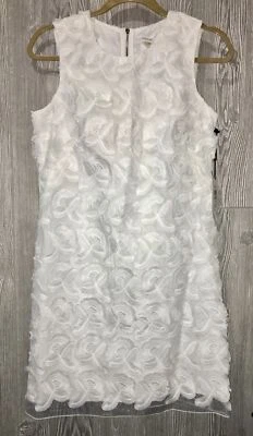 CALVIN KLEIN Eyelash Floral Overlay White Sheath Sleeveless Dress NEW Womens 8P - Image 1 of 4