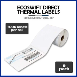 6000 4x6 "EcoSwift" Direct Thermal Labels Eltron Zebra - 3" Core 1000 per roll - Picture 1 of 7