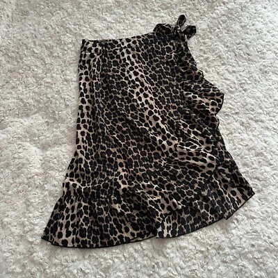 Missi London Leopard Animal Print Tie Waist Ruffle Wrap Midi Skirt UK 8 - Image 1 of 3
