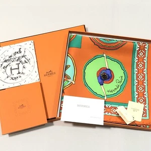 MINT w/Tags & Damaged Box Rare HERMES Silk Scarf BELLES DU MEXIQUE 90 35″ Orange - Picture 1 of 24