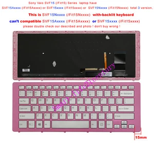 Neu für Sony SVF15Nxxx, passend für 15Nxx SVF15N28SCS Tastatur Backlit Silber Pink Rahmen - Bild 1 von 5