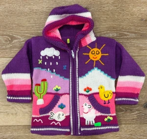 Purple Children peruvian hoodie sweater, Unique Peru Kids Wool Cardigan Sz 2 - Picture 1 of 3