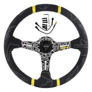 Black MOMO ULTRA Steering Wheel 350mm Suede Leather with Black Horn Button - Picture 1 of 8