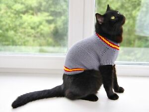 Hand Knitted Cat Sweater Hogwarts, Harry Potter Wizard School Uniform Dog Jumper