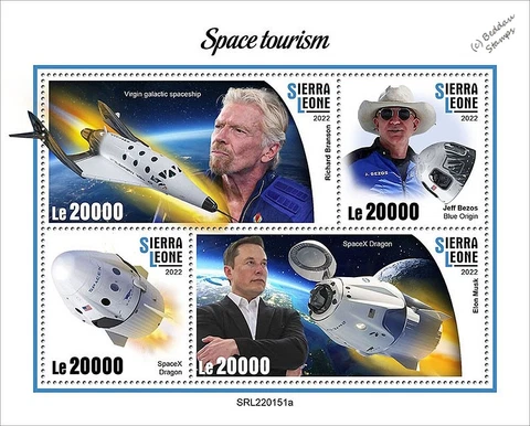 SPACE TOURISM Virgin/Branson SpaceX/Musk & Bezos Stamp Sheet (2022 Sierra Leone) Cover