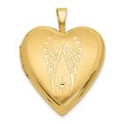 14K Yellow Gold Satin Angel Wings 20Mm Heart Locket Pendant For Women