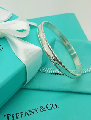 Tiffany & Co. Brazalete Brazalete Plata Cuentas Cuentas Notas Muy RARO I LOVE YOU Foto 1 de 4