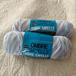 Lot of 2 Ombre Sayelle Blue Multi-Color Medium #4 Yarn 3.5oz Skeins - Picture 1 of 24
