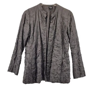 Eileen Fisher Womens Silk Open Jacket Brown Size XS Textured Embroidered Lined - Picture 1 of 9