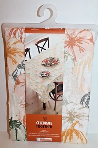 Celebrate Fall Pumpkins Thanksgiving Fabric Tablecloth Oblong 60 x 102" NEW - Picture 1 of 2
