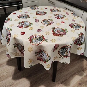 Christmas Tablecloth Round Tapestry Fabric Tablecloths with Golden Threads Xmas - Picture 1 of 8