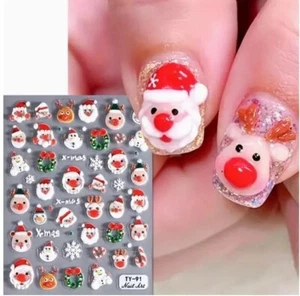 3D Embossed Christmas Glitter Nail Art Stickers Decals Self-Adhesive (2sheets) - Picture 1 of 6