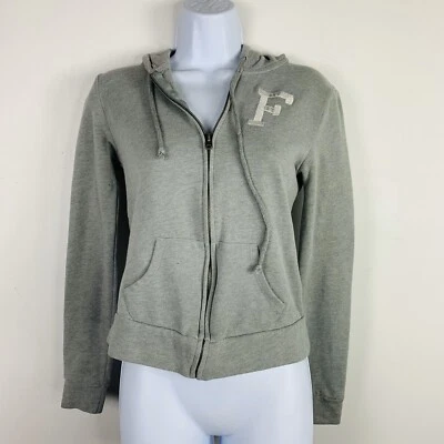 Abercrombie & Fitch Juniors Sweatshirt sz XS Gray Full Zip Hooded Embroidered F  - Image 1 of 4