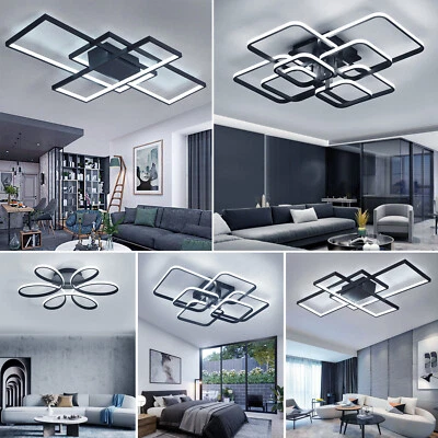 HOMEGARDENHARMONY Modern Chandelier LED Lamp Black Frame Ceiling Light Living Room Pendant Lights