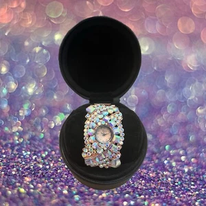 Ladies Watch Rose Gold Color Full Crystals Quartz W/AB Color Crystals & Box W15 - Picture 1 of 6