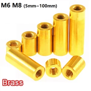M6 M8 Threaded Sleeve Rod Bar Stud Round Connector Nut Brass H62 Long Nuts - Picture 1 of 6