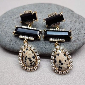 Unique Fashion Earrings Teardrop Zebra Jasper Onyx Drop Earrings Jewelry - Picture 1 of 7