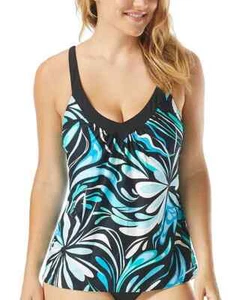 Coco Reef Core Printed V-Neck Bra-Sized Tankini Top Women's Swimsuit Blue 34DD - Picture 1 of 3