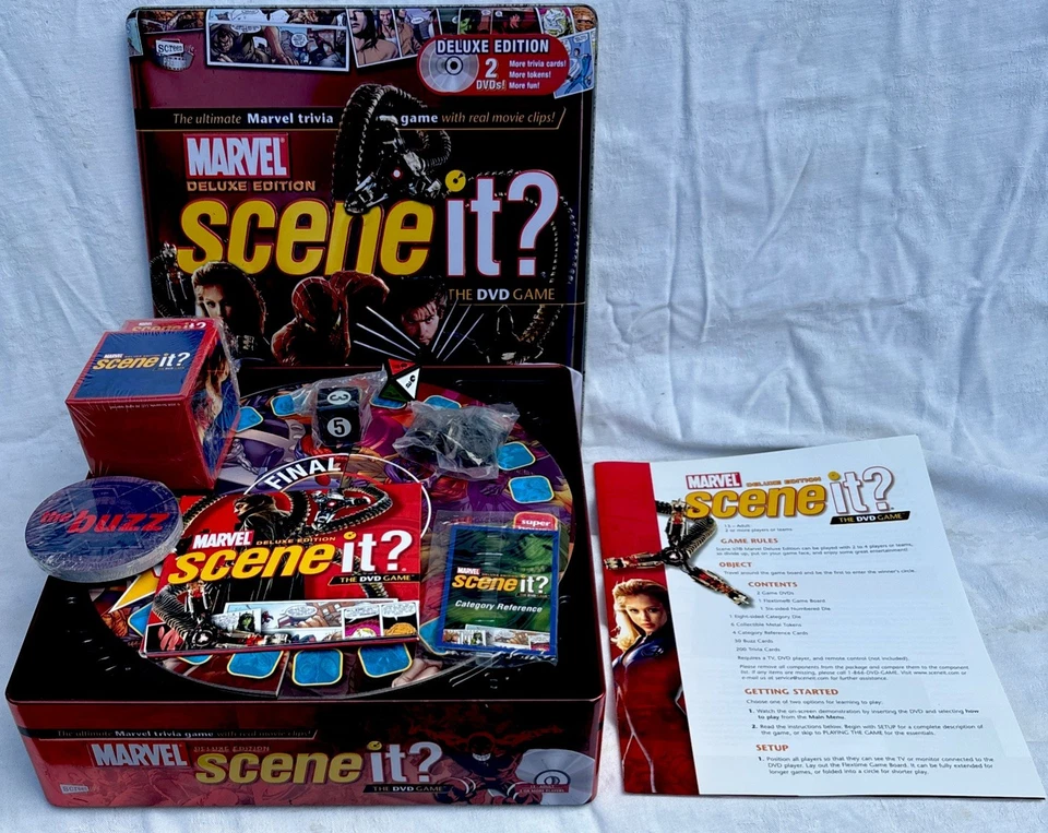 Marvel Deluxe Edition Scene It Board Game In Original Tin Unused All Complete - Image 1 of 4