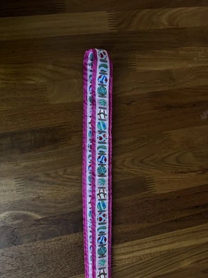 Angela Moore Belt Sz M Pink Ribbon Belt Multi Color Bead Print Silver D Rings  - Image 1 of 4