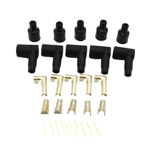 High Electric Spark Plugs Cable Terminals 90 Degree Rubber Boots Brass Pins set - Picture 1 of 8