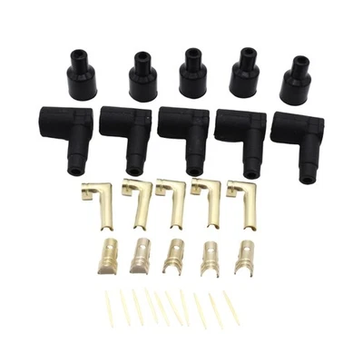 High Electric Spark Plugs Cable Terminals 90 Degree Rubber Boots Brass Pins set - Image 1 of 4