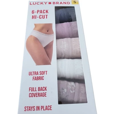 Paquete de 5 bragas suaves elásticas sin etiquetas con monograma y ribete de encaje Lucky Brand Sm Foto 1 de 4
