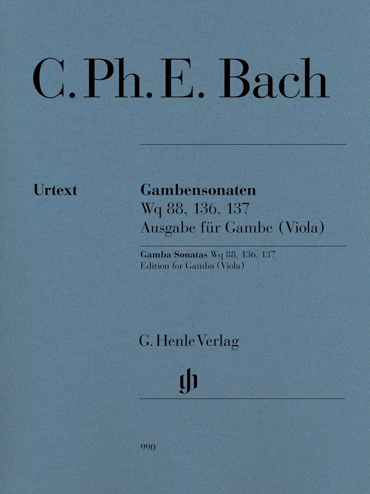 C Ph E Bach Gamba Sonatas Wq 88 136 137 for Viola & Piano Henle Urtext Book - Image 1 of 1