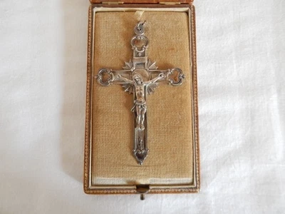 ANCIEN Pendentif Croix Crucifix Jésus Christ en ARGENT - Photo 1/4