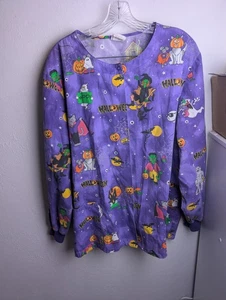 Simply Basic XL Halloween Mummy & Pumpkin Button-Front Medical Scrub Jacket - Picture 1 of 5