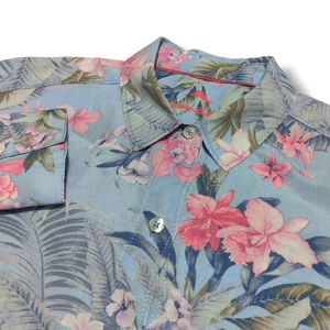 Tommy Bahama Floral Print Linen Long Sleeve Shirt Men’s M Blue / Pink Hawaiian - Picture 1 of 10