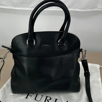 Furla Black Leather Satchel Crossbody Tote Bag NWOT Structured Minimalist Purse - Image 1 of 4