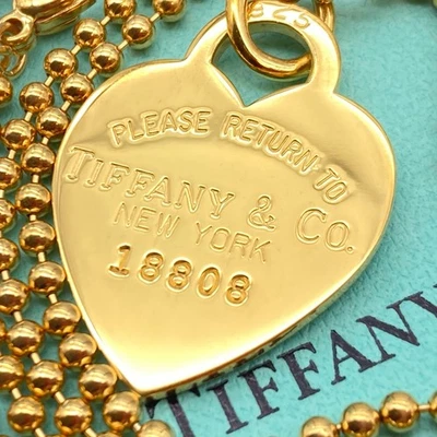 Tiffany & Co Gold Plate Return to Heart Tag ball chain Necklace 34" silver 23.9 - Image 1 of 4