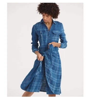 Polo Ralph Lauren надежном синий льняной клетку платье размер 2 женщин новый с Ярлыками - Изображение 1 из 4