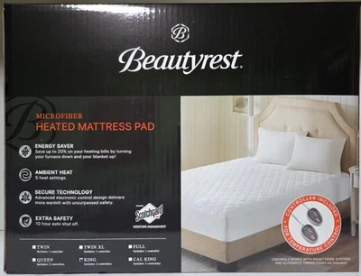 BEAUTYREST MICROFIBER HEATED MATTRESS PAD-KING SIZE-NEW IN BOX-DUAL CONTROLLERS - Image 1 of 3